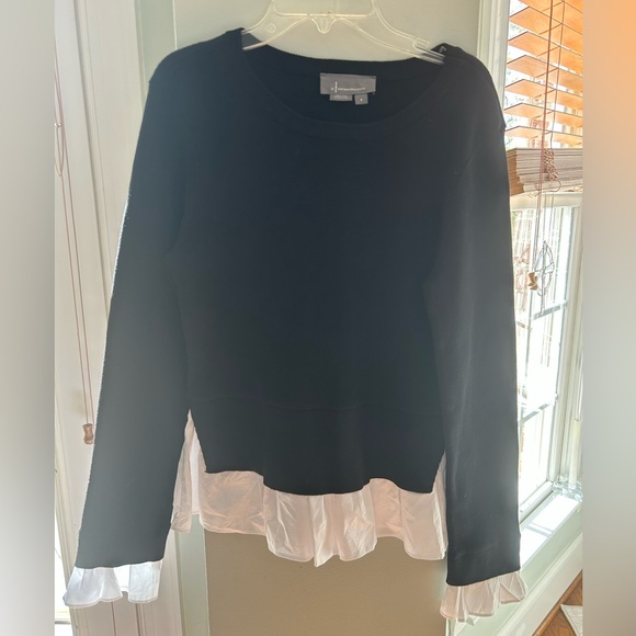 Anthropologie Sweaters - Anthropologie NWOT Black Crew Neck Sweater White Shirt Detail Attached Small